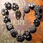 Fabric Button Necklace - Black/white Flowersfrom..