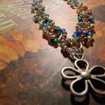 Silver Link Necklace Multi Color Glass Beaded..