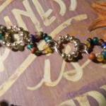 Silver Link Necklace Multi Color Glass Beaded..