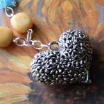 Glass Beaded Silver Heart Necklace