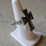 - Bezel Setting Cross Polymer Clay Adjustable Ring