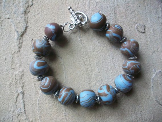 Handcrafted Large Bead Polymer Clay Braceletfrom Siljewel