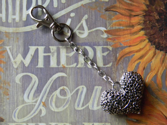 - Silver Heart Flowered Key Chain